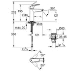 Grohe Eurosmart Termostatik Özellikli Lavabo Bataryası (M-Boy) - Teknik Çizim