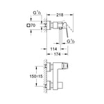 Grohe Eurocube Duş Bataryası, Paslanmaz Çelik - Teknik Çizim