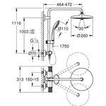 Grohe Euphoria System 260 Duvara Monte Termostatik Duş Bataryalı Duş Sistemi - Teknik Çizim