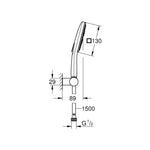 Grohe RainShower SmartActive 130 Cube El Duşu, 3 Akışlı - Teknik Çizim