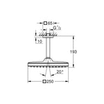 Grohe Tempesta 250 Kare Tepe Duşu Tek Akışlı, 25 cm (Tavandan Dirsek Dahil), Mat Siyah - Teknik Çizim
