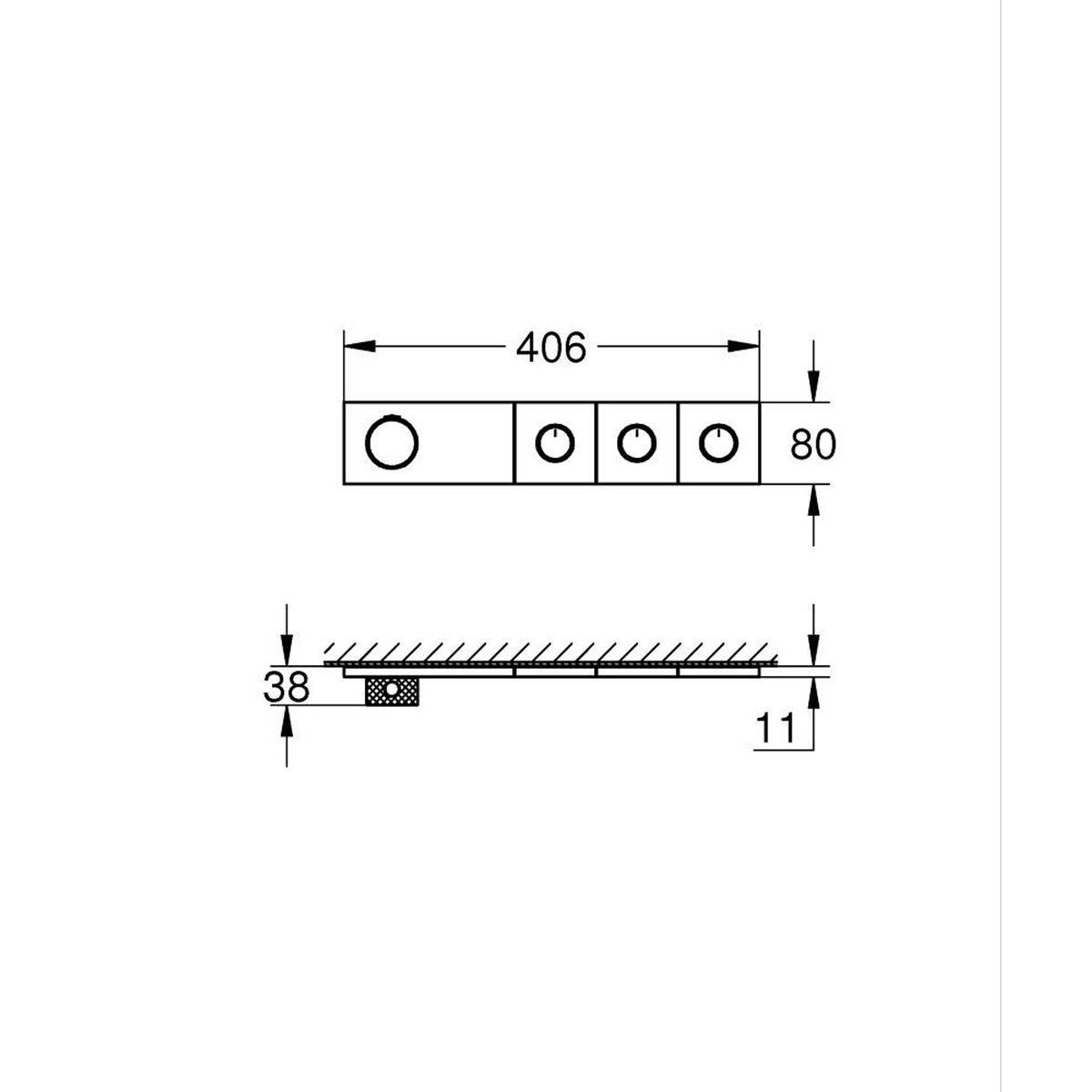 Grohe Grohtherm Aqua Tiles SmartControl Termostatik Ankastre Banyo Bataryası, 3 Çıkışlı, Fırçalı Sert Grafit (Sıva Üstü Grubu) - Teknik Çizim