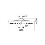 Grohe Tempesta 250 Tepe Duşu Tek Akışlı, 25 cm, Krom-Beyaz - Teknik Çizim