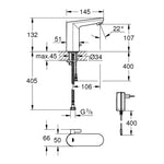 Grohe Eurosmart Cosmopolitan E Fotoselli Lavabo Bataryası (Elektrikli, Çift Su Girişli) - Teknik Çizim