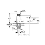 Grohe Euroeco Cosmopolitan T Zaman Ayarlı Lavabo Bataryası - Teknik Çizim