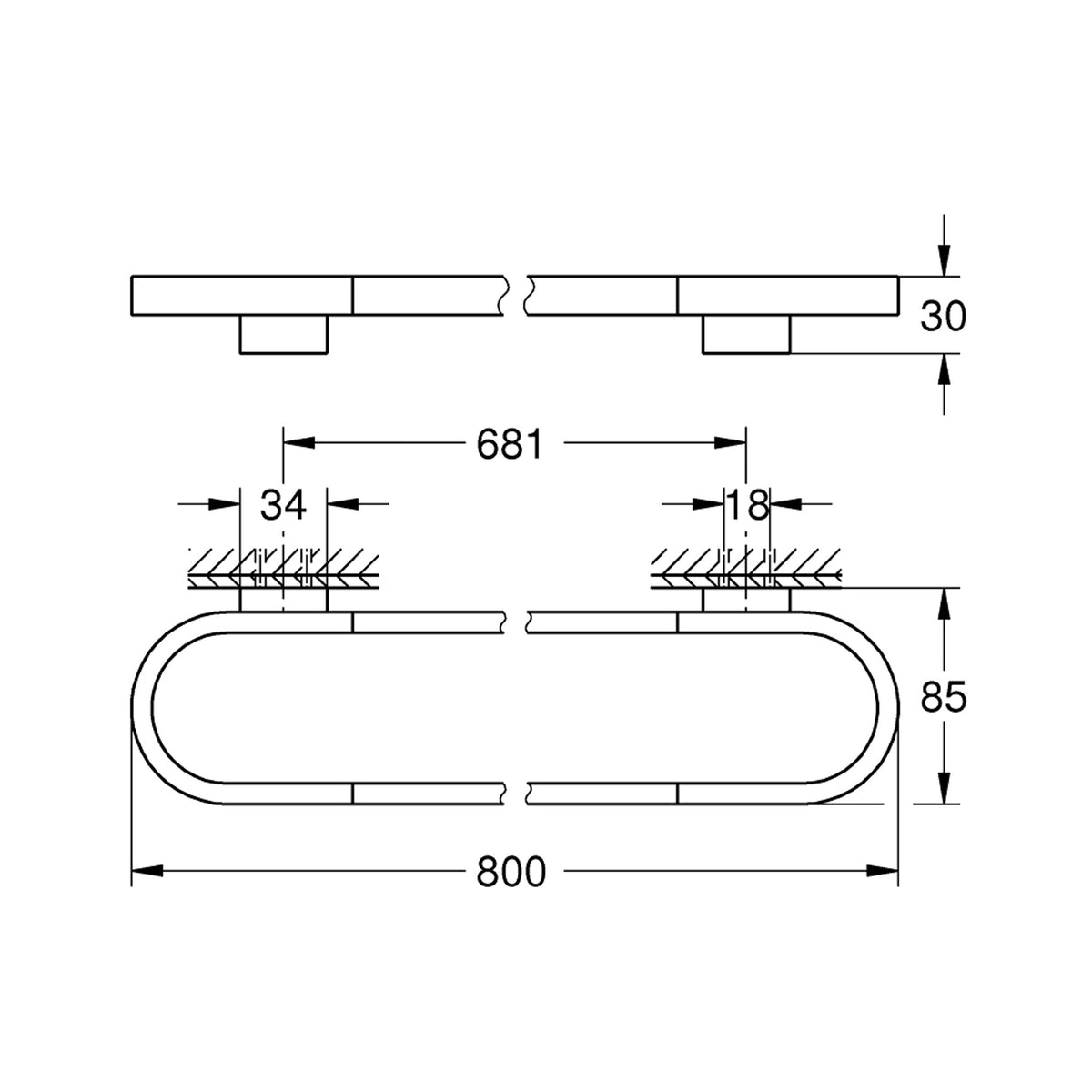 Grohe Selection Havluluk, 80 cm, Bakır - Teknik Çizim