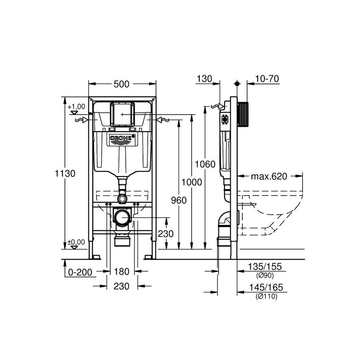 Grohe Rapid SL Gömme Rezervuar Pnömatik GD 2 - Teknik Çizim