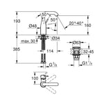 Grohe Essence Lavabo Bataryası (M-Boy) - Teknik Çizim