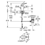 Grohe Euroeco Sifon Kumandalı Bide Bataryası - Teknik Çizim