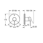 Grohe Essence Ankastre Duş Bataryası (Sıva Üstü Grubu) Altın - Teknik Çizim