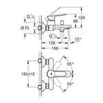 Grohe BauEdge Banyo Bataryası - Teknik Çizim