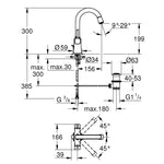 Grohe Grandera Sifon Kumandalı Lavabo Bataryası - Teknik Çizim