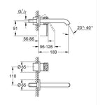 Grohe Essence New Duvardan Ankastre Lavabo Bataryası (Sıva Üstü Grubu), İşlenmiş Krom - Teknik Çizim