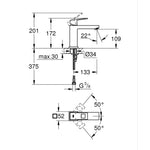Grohe Eurocube Lavabo Bataryası - Teknik Çizim