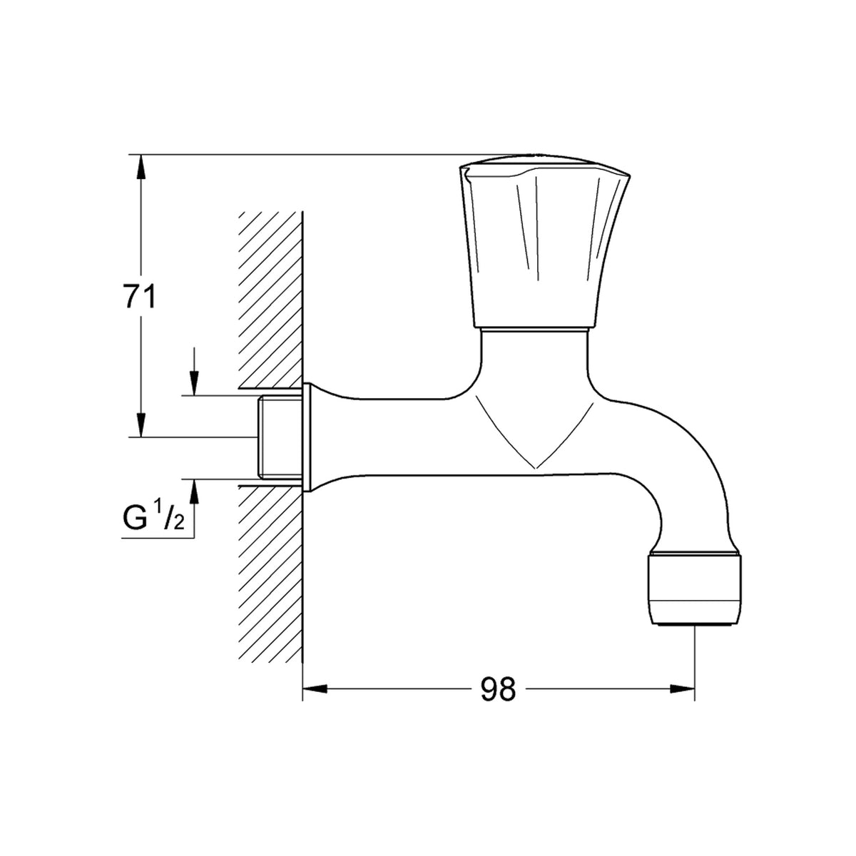 Grohe Costa L Duvardan Tek Musluk, Kısa 98 mm - Teknik Çizim