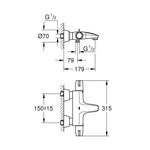 Grohe Grohtherm Special Termostatik Banyo Bataryası - Teknik Çizim