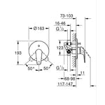 Grohe Euroeco Ankastre Banyo Bataryası, 2 Yollu - Teknik Çizim