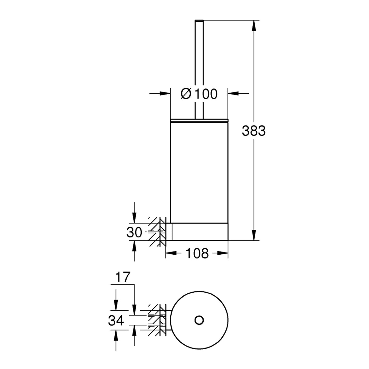 Grohe Selection Tuvalet Fırçalığı, Hayalet Siyah - Teknik Çizim