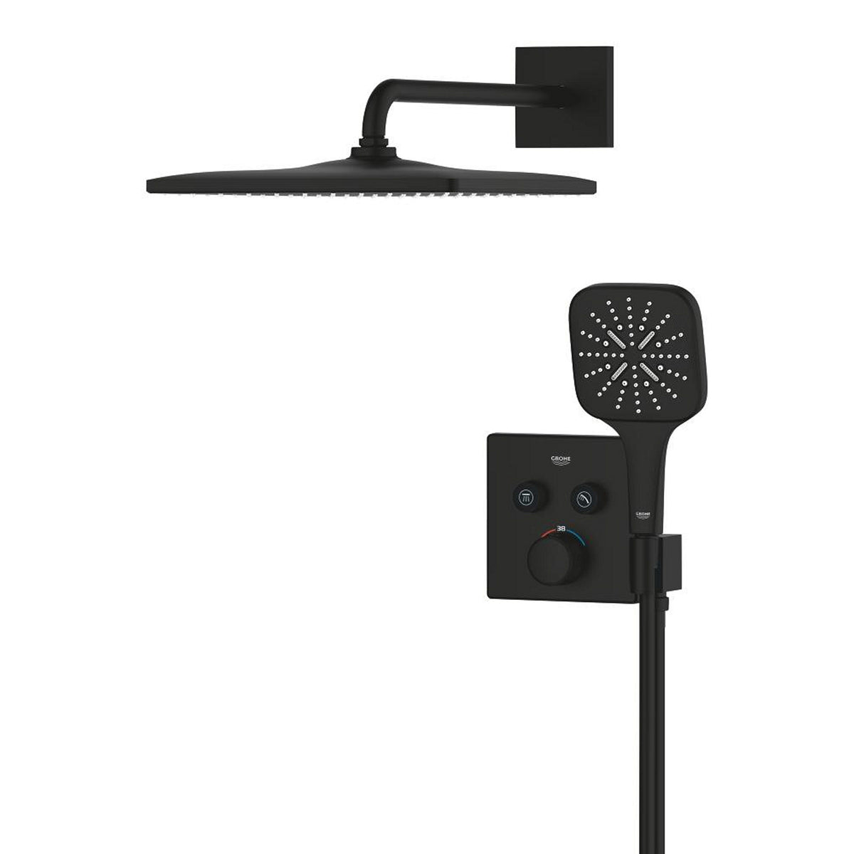 Grohe Grohtherm SmartControl Rainshower Mono 310 Cube Ankastre Termostatik Banyo/Duş Bataryası, Tepe ve El Duşu Seti, Hayalet Siyah - Ürün Görseli