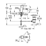 Grohe Concetto Sifon Kumandalı Bide Bataryası (S-Boy) - Teknik Çizim