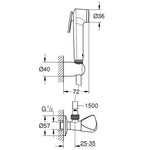 Grohe Tempesta-F Taharet Spreyi 30 Ara Musluklu Set, 1 Akışlı - Teknik Çizim