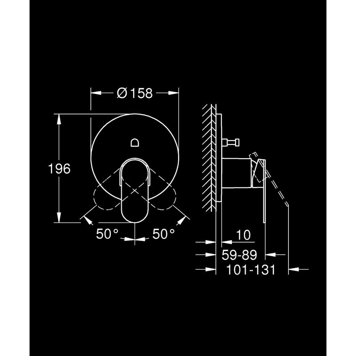 Grohe Plus Ankastre Banyo/Duş Bataryası (Sıva Üstü Grubu) - Teknik Çizim