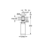Grohe Contemporary Sıvı Sabunluk, Paslanmaz Çelik - Teknik Çizim