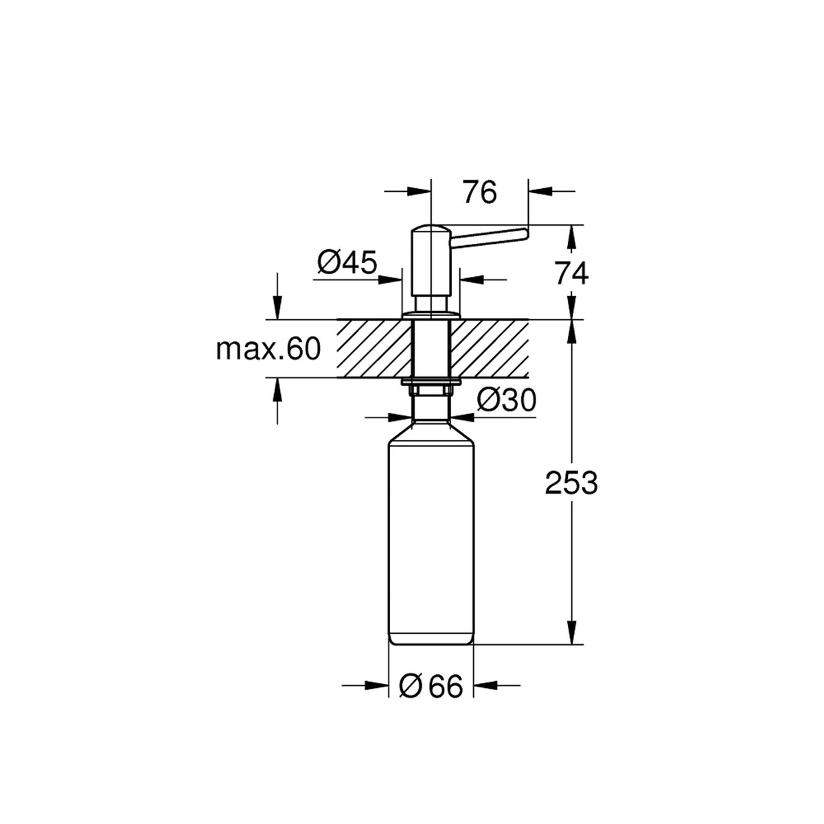 Grohe Contemporary Sıvı Sabunluk, Paslanmaz Çelik - Teknik Çizim