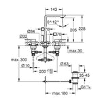 Grohe Allure 3 Delikli Ankastre Lavabo Bataryası - Teknik Çizim
