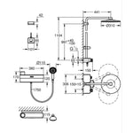 Grohe Euphoria Purefoam SmartControl 310 Duo Duş Sistemi, Duvara Monte, Termostatik/Elektronik Bataryalı Duş Kolonu (Su ve Sabun Püskürtmeli El Duşu) - Teknik Çizim