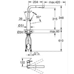 Grohe Essence Spiralli Eviye Bataryası, L Başlıklı, Sert Grafit - Teknik Çizim