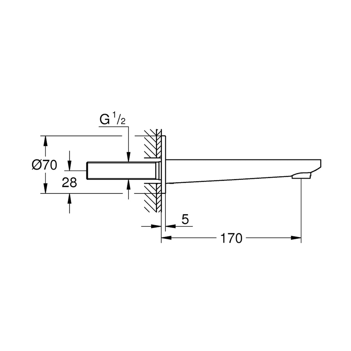 Grohe Lineare Çıkış Ucu, Paslanmaz Çelik - Teknik Çizim