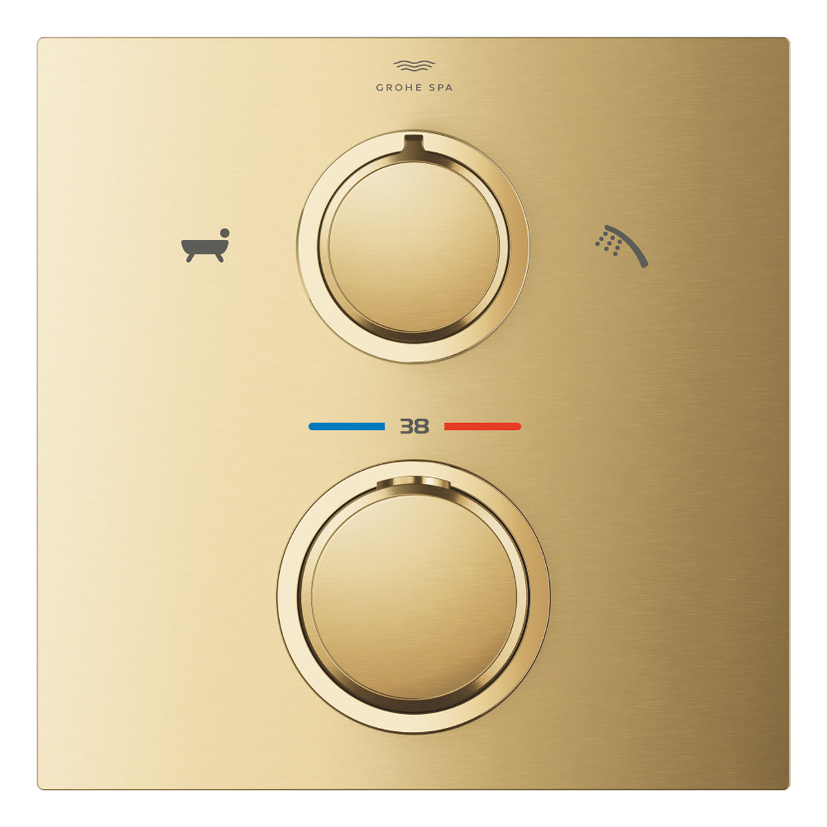 Grohe Allure Termostatik Ankastre Banyo ve Duş Bataryası (Sıva Üstü Grubu), 2 Yollu, Fırçalı Altın - Ürün Görseli