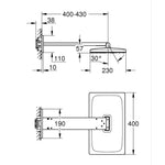 Grohe Rainshower Aqua Dikdörtgen Tepe Duşu Seti, 40x23 cm, 2 Akışlı, Hayalet Siyah - Teknik Çizim
