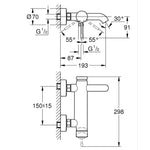 Grohe Essence Banyo Bataryası, Fırçalı Altın - Teknik Çizim