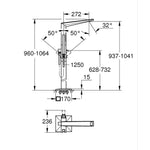 Grohe Allure Brilliant Private Collection Yerden Küvet Bataryası, Fırçalı Sert Grafit - Teknik Çizim