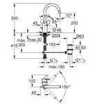 Grohe Eurostyle Yüksek Lavabo Bataryası, Sifon Kumandalı - Teknik Çizim