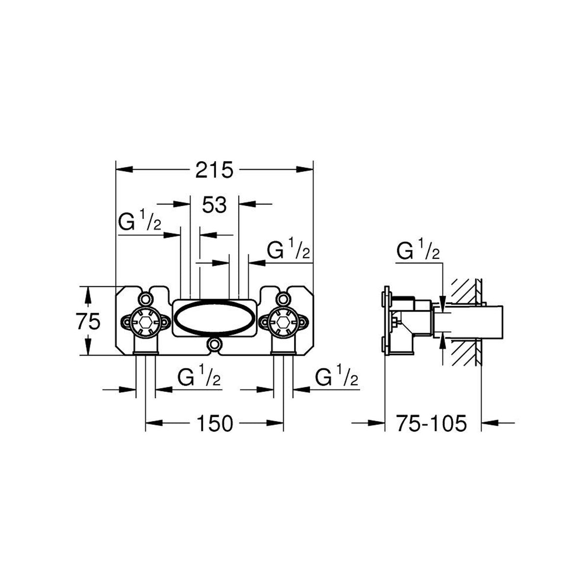 Grohe SmartControl Açık/Gizli Valfli Bataryalar İçin İç Gövde - Teknik Çizim