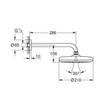 Grohe Tempesta 210 Tepe Duşu Tek Akışlı, 21 cm, Mat Siyah - Teknik Çizim