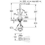 Grohe Zedra Spiralli Eviye Bataryası - Teknik Çizim