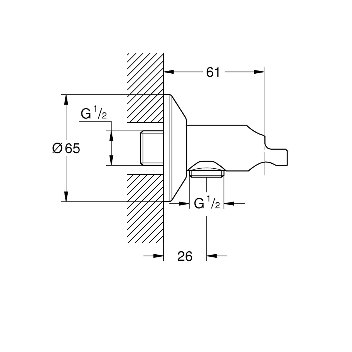 Grohe Sena Duş Çıkış Dirseği - Teknik Çizim