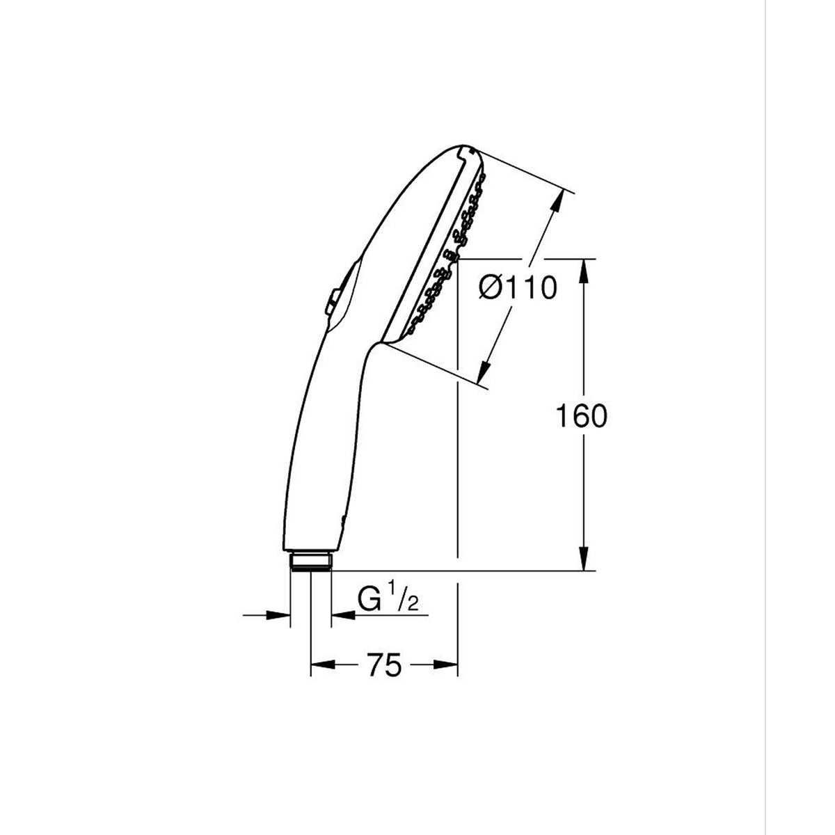Grohe Tempesta 100 El Duşu, 2 Akışlı - Teknik Çizim