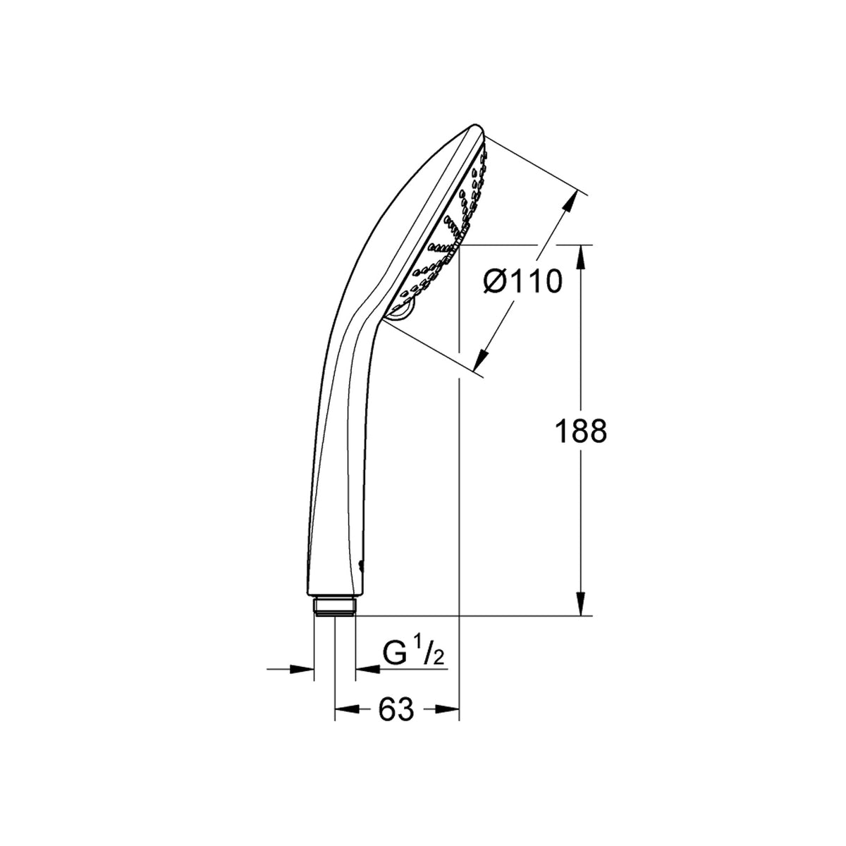 Grohe Euphoria 110 Massage El Duşu, 3 Akışlı - Teknik Çizim