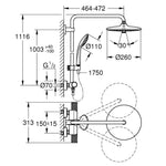 Grohe Euphoria System 260 Kolonlu Duş Paneli Termostatik Duş Bataryası ile Birlikte - Teknik Çizim
