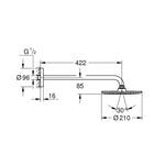 Grohe Rainshower Cosmopolitan 210 Duş Başlığı ve 42 cm Duvardan Dirsek - Teknik Çizim
