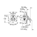 Grohe BauCurve Ankastre Banyo Bataryası, 2 Yollu - Teknik Çizim
