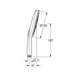 Grohe RainShower SmartActive 150 El Duşu, 3 Akışlı - Teknik Çizim