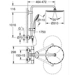 Grohe Euphoria System 310 Kolonlu Duş Paneli Termostatik Duş Bataryası ile Birlikte, Bakır - Teknik Çizim