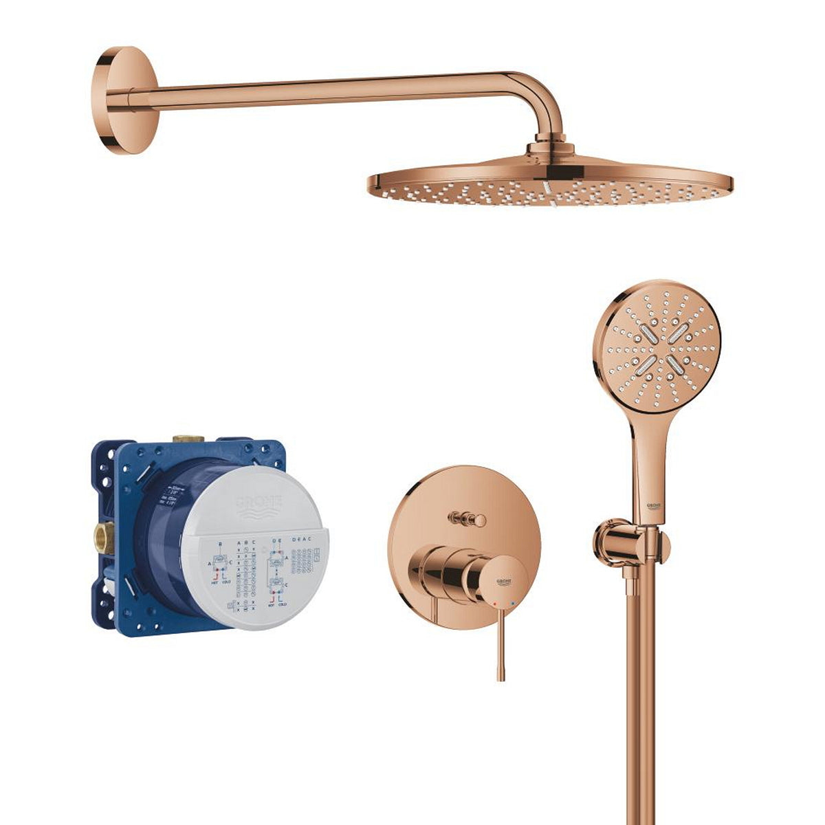 Grohe Essence Ankastre Banyo/Duş Bataryası, Tepe ve El Duşu Seti, Bakır - Ürün Görseli