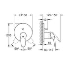 Grohe Eurostyle Ankastre Banyo Duş Bataryası (Sıva Üstü Grubu), 2 Yollu - Teknik Çizim